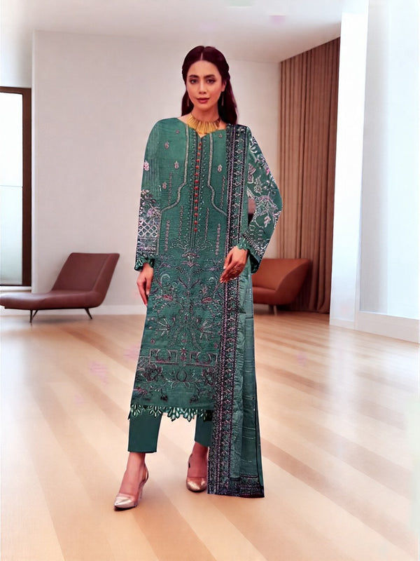 Stylish Emerald Green Embroidered Kurta Set with Contemporary Cuts
