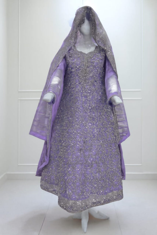 Lavender Embroidered Bridal Sharara Set with Sparkling Silver Work