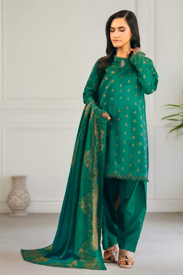 Emerald Green Embroidered Pakistani Suit with Gold Accents