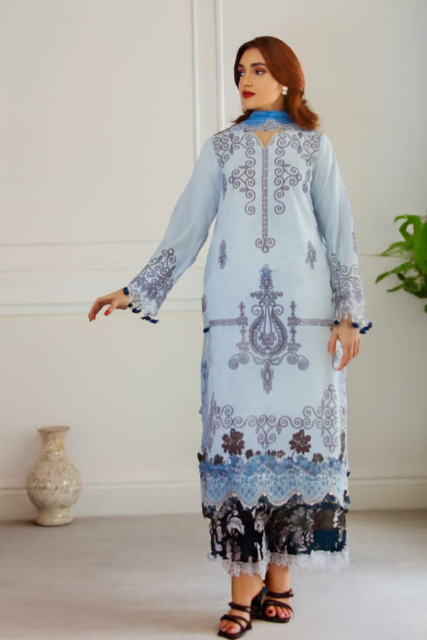 Sky Blue Embroidered Angrakha-Style Kurta with Layered Hem and Floral Accents