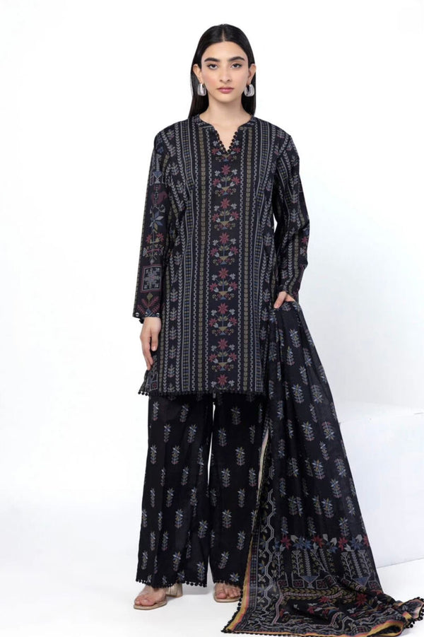 Black Embroidered Lawn 3-Piece Suit