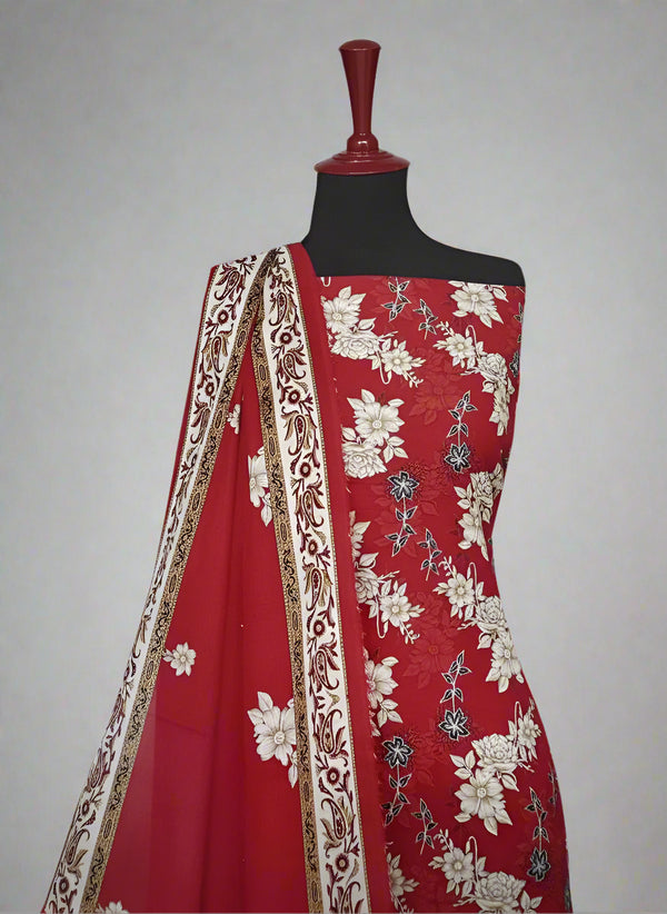 Slub Lawn Floral Printed 3-Piece Suit